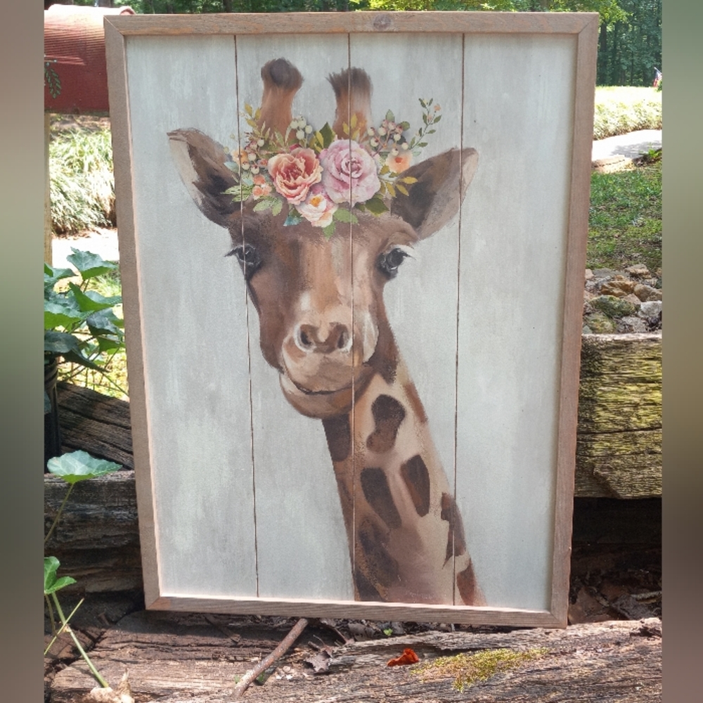 Giraffe with Flower Headband Wall Art (24x18)